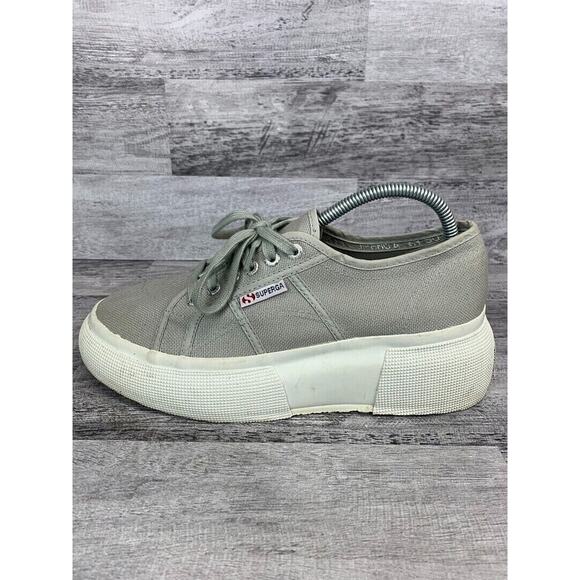 Superga Womens Gray Platform Sneakers Size 8 Canvas & Rubber Sole - Picture 6 of 8
